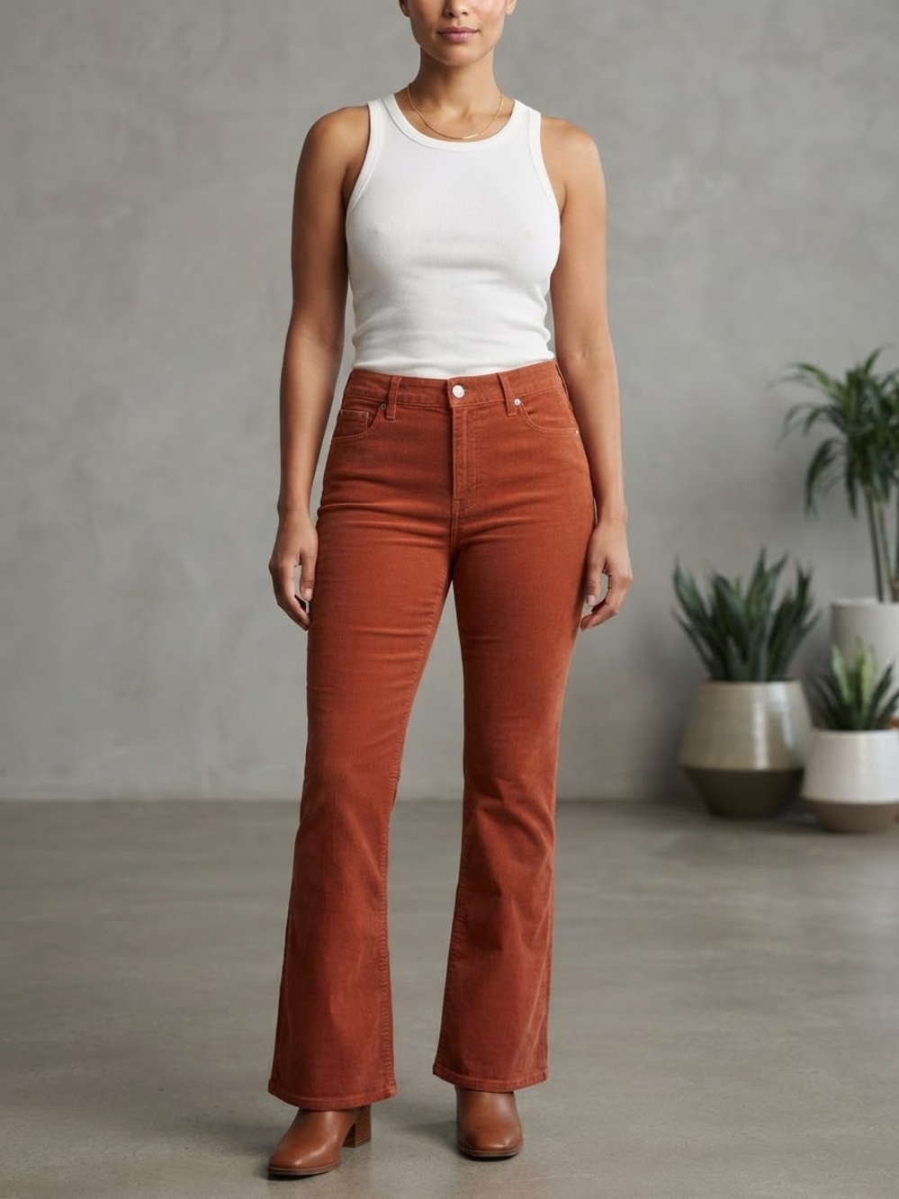 Old Navy Extra High Rise Flare Corduroy Pants Rust Terracotta Petite 16P